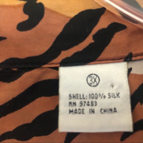 Selene of Paris 100% Silk Long Sleeve Blouse Top Tiger Stripe Plus Sz 3x NWOT - Picture 5 of 12